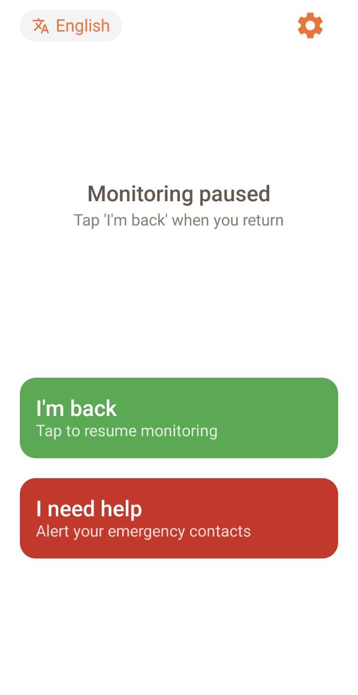 KinBeat parent screen showing 'Monitoring paused'